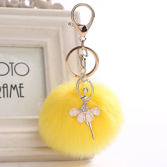 Cute Rhinestone Little Angel Car Keychain Fake Fur Key Chain Women Trinket Car Bag Key Ring