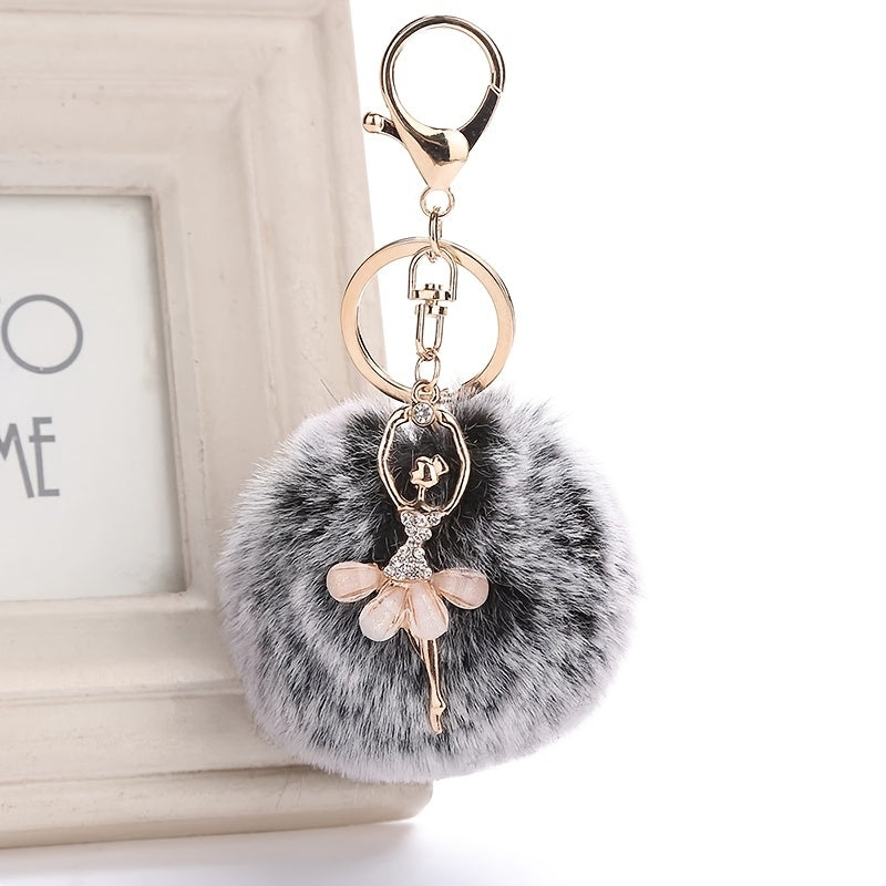 Cute Rhinestone Little Angel Car Keychain Fake Fur Key Chain Women Trinket Car Bag Key Ring