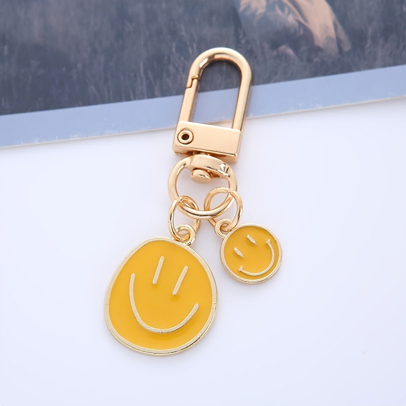 Cute Smile Face Keychain Happy Kawaii Alloy Key Chain Ring